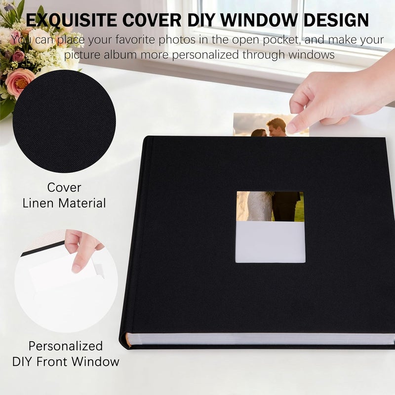 Aevdor Photo Album 8x10 100 Photos, 100 Pockets Picture Album, Linen Fabric Cover Picture Book for Photos with Writing Space, 8x10 Photo Album Book for Wedding Travel Family Memories (Black) - Image 4